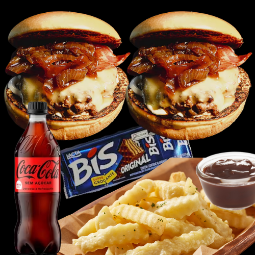 Super Combo 2 - Carrera Duplo + Coca 600ml + pacote Bis - www.hamburgueriamodelo.com.br