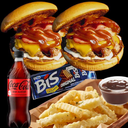 Super Combo 3 - Jhossito duplo + Coca 600ml + pacote Bis - www.hamburgueriamodelo.com.br